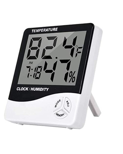 HTC electronic LCD thermometer and hygrometer with clock, 06-0013