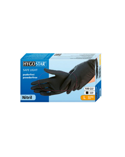 Hygostar, Nitrile gloves, powder-free Safe light, black color, size L, 100 pcs, 27018