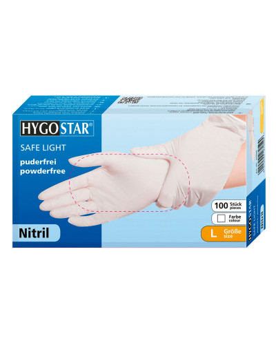 Hygostar, Nitrile gloves, powder-free Safe light, white color, size L, 100 pcs, 27019