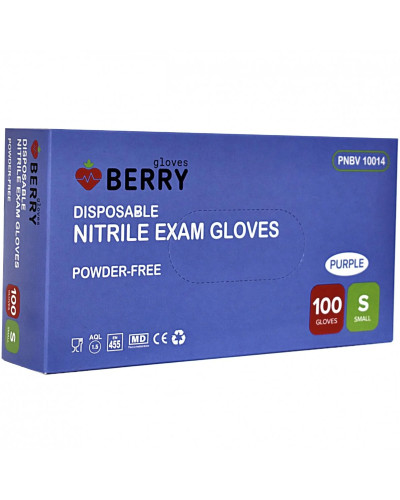 Berry gloves, Нитриловые перчатки фиолетового цвета, непудреные, размер S, 100 шт, PNBV10014