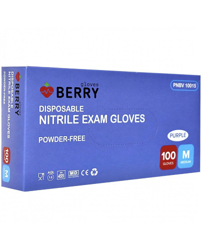 Berry gloves, Нитриловые перчатки фиолетового цвета, непудреные, размер M, 100 шт, PNBV10015