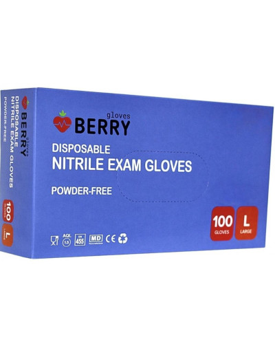 Berry gloves, Нитриловые перчатки фиолетового цвета, непудреные, размер L, 100 шт, PNBV10016