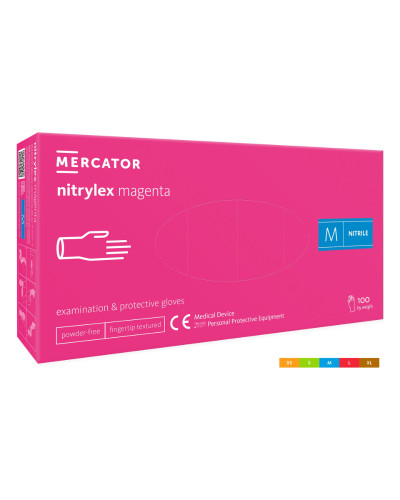 Mercator, Нитриловые перчатки Nitrylex MAGENTA, непудреные, размер M, 100 шт, RD30300003