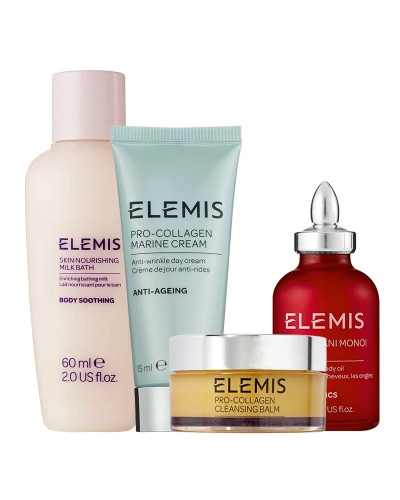 Elemis, набор бестселлеров: Elemis, Молочная ванна для питания кожи 60 мл + Elemis, Морской крем Pro-Collagen 15 мл + Elemis, Питательное масло для тела Frangipani Monoi 35 мл + Elemis, Очищающий бальзам Pro-Collagen 20 г., 0641628680412