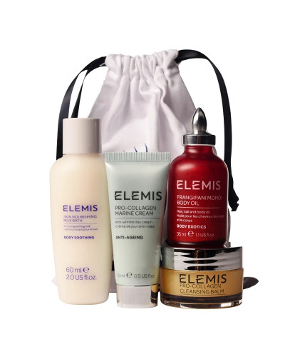 Elemis, Labāko pārdevēju komplekts: Elemis, Barojoša piena vanna ādai 60ml + Elemis, Pro-Collagen Marine krēms 15ml + Elemis, Frangipani Monoi barojoša ķermeņa eļļa 35ml + Elemis, Pro-Collagen attīrošs balzams 20g, 0641628680412