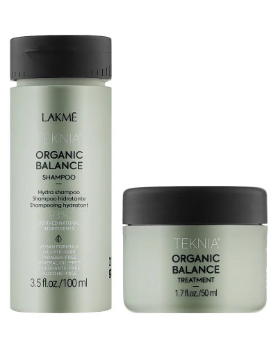 Lakme, Teknia дорожный набор Organic Balance: Шампунь 100 мл + Лечебные средства 100 мл, 8429421441179